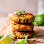 a stack of panfried veggie chickpea patties.