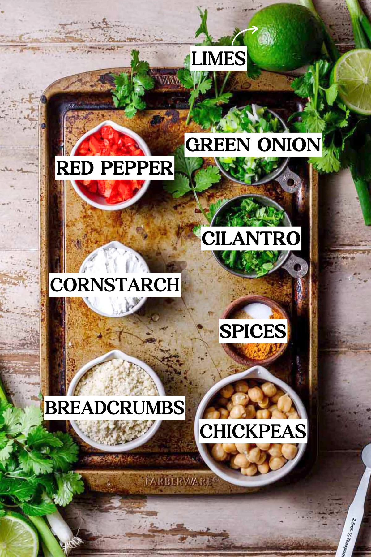 ingredients like red pepper, garbanzo beans, breadcrumbs, and cornstarch.