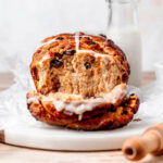 a front view of the pull apart hot cross bun loaf bread.