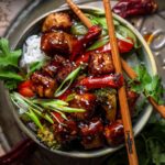 crispy szechuan tofu and veggie stir fry.