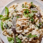 lemon garlic cashew cream pasta with basil.