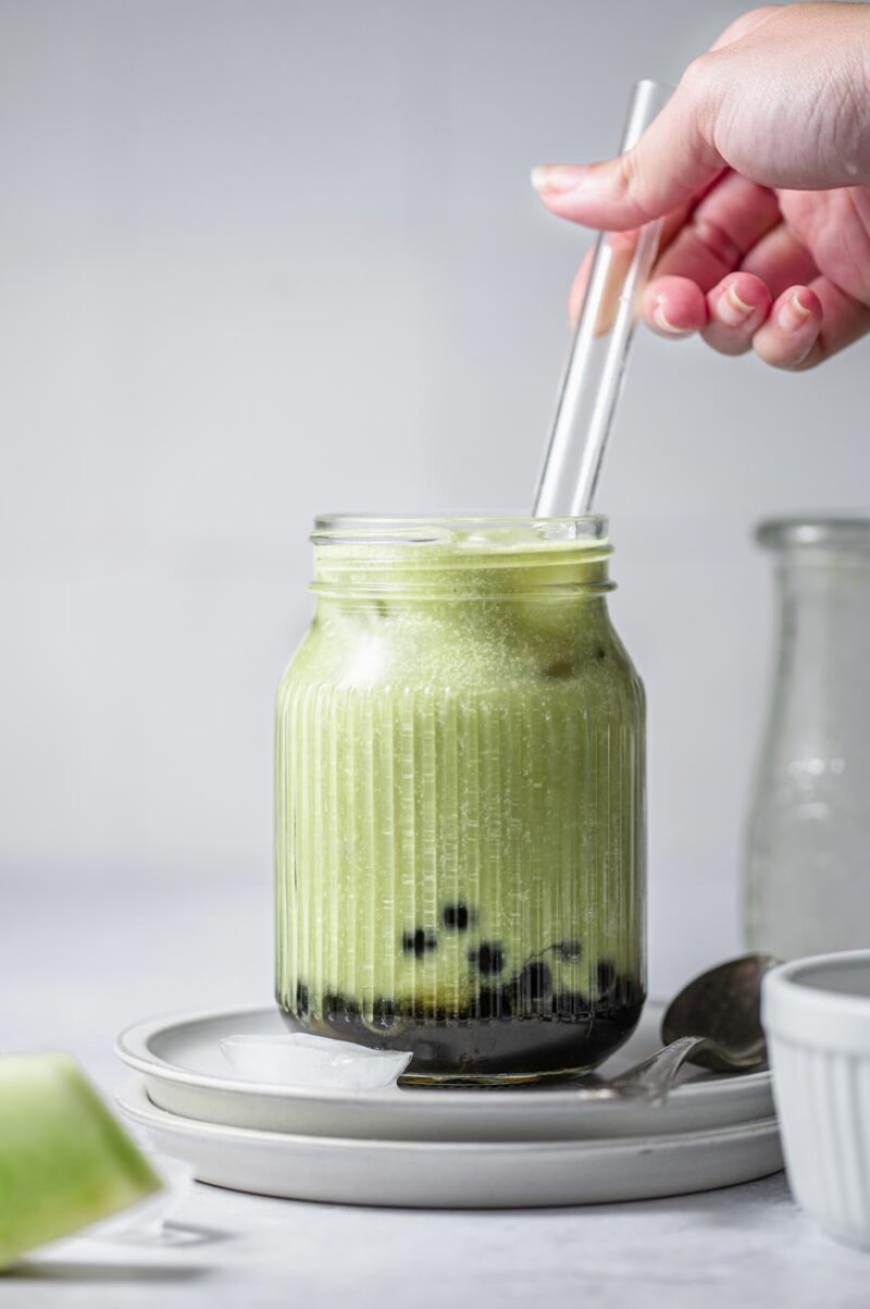 Honeydew Bubble Milk Tea with Boba