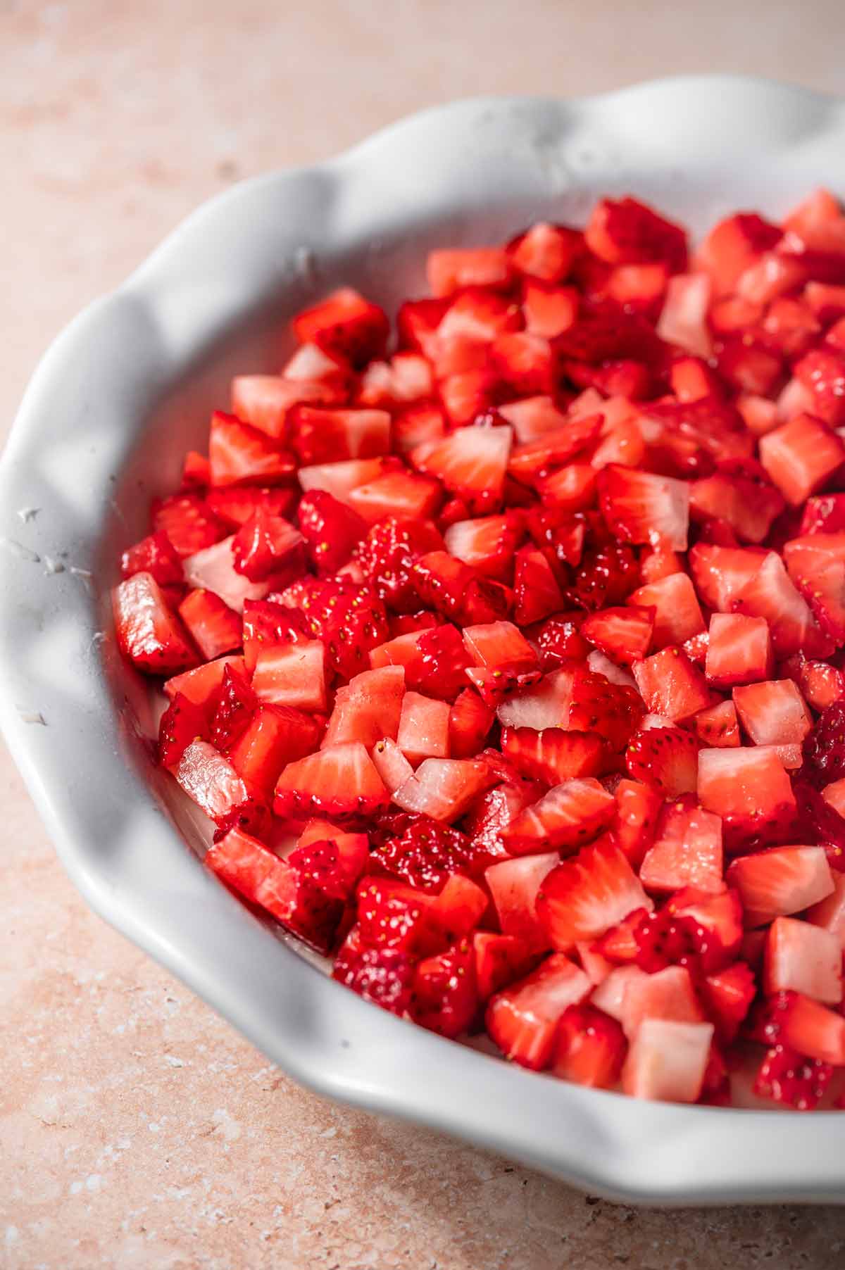 diced strawberries on the vanilla pudding layer.