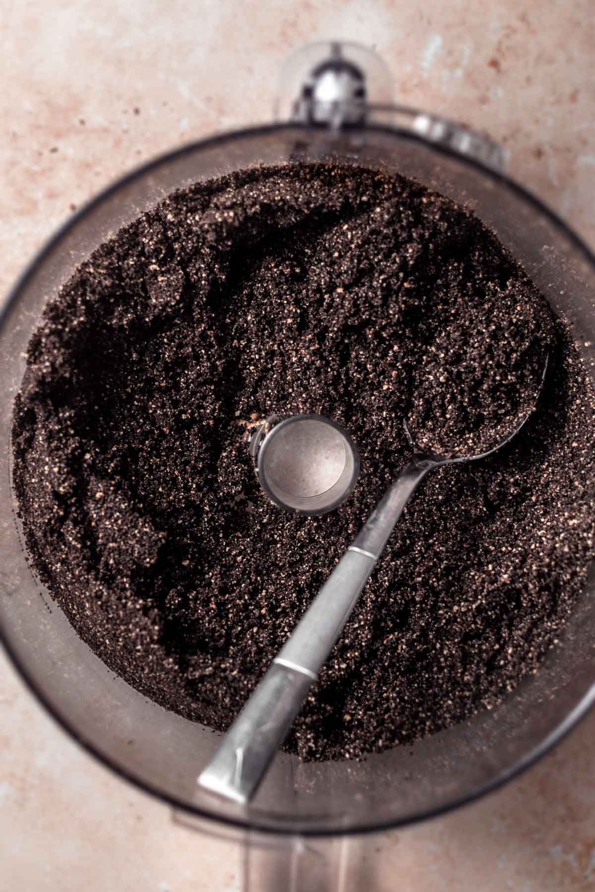 chocolate cookies that have been pulsed into crumbs in the food processor.