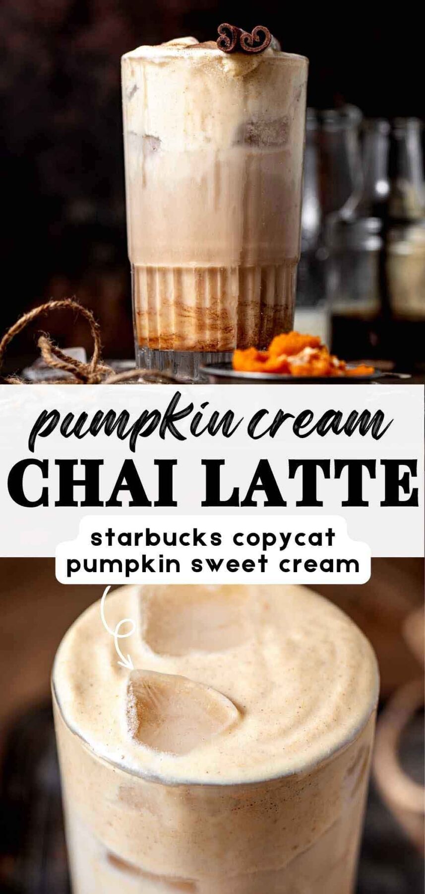 Copycat Starbucks Iced Chai Latte with Pumpkin Cream Cold Foam