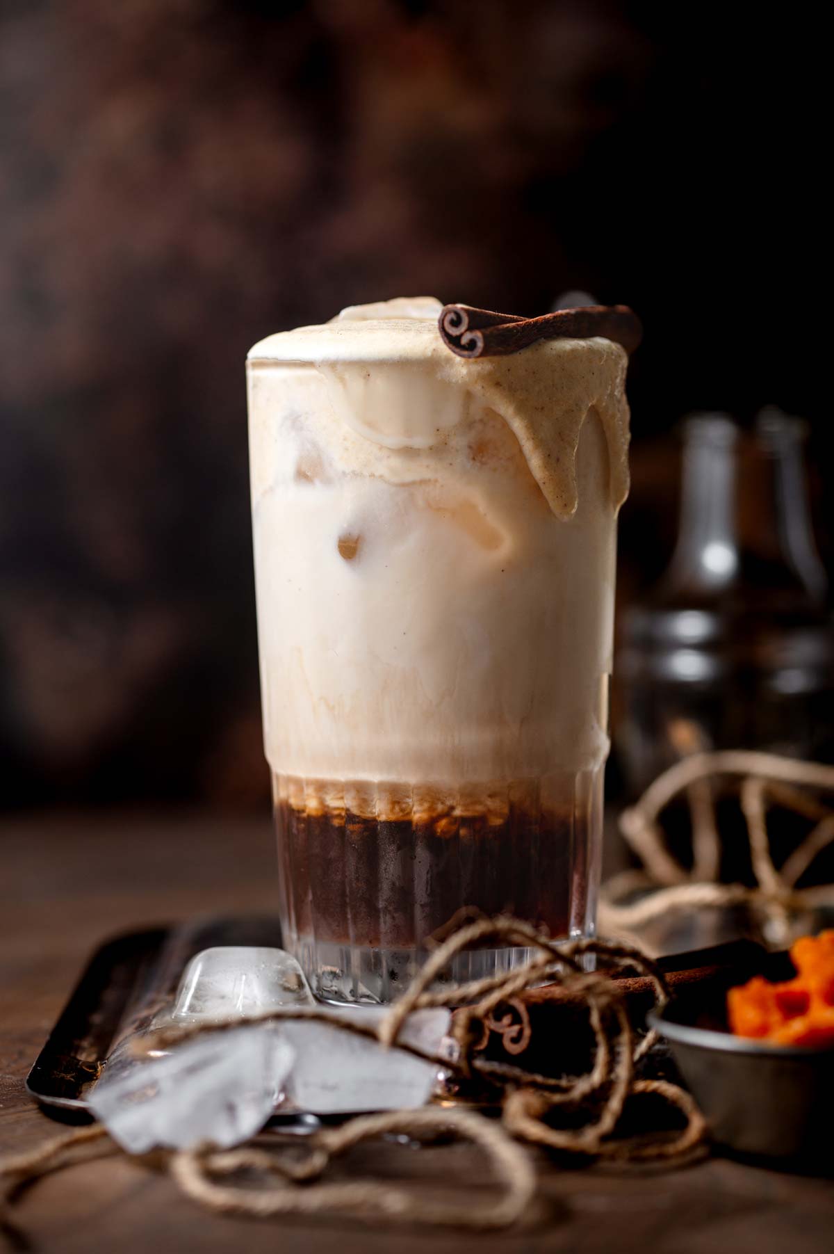 pumpkin sweet cream on top of a chai latte.