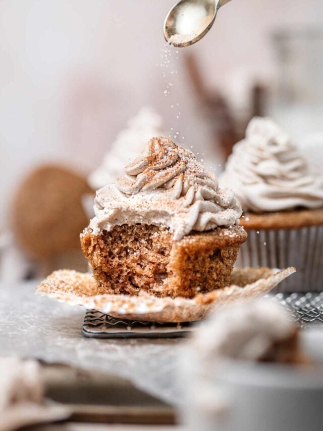 cinnamon cupcakes with cinnamon sugar sprinkled on top.