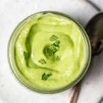 avocado green goddess dressing in a jar.