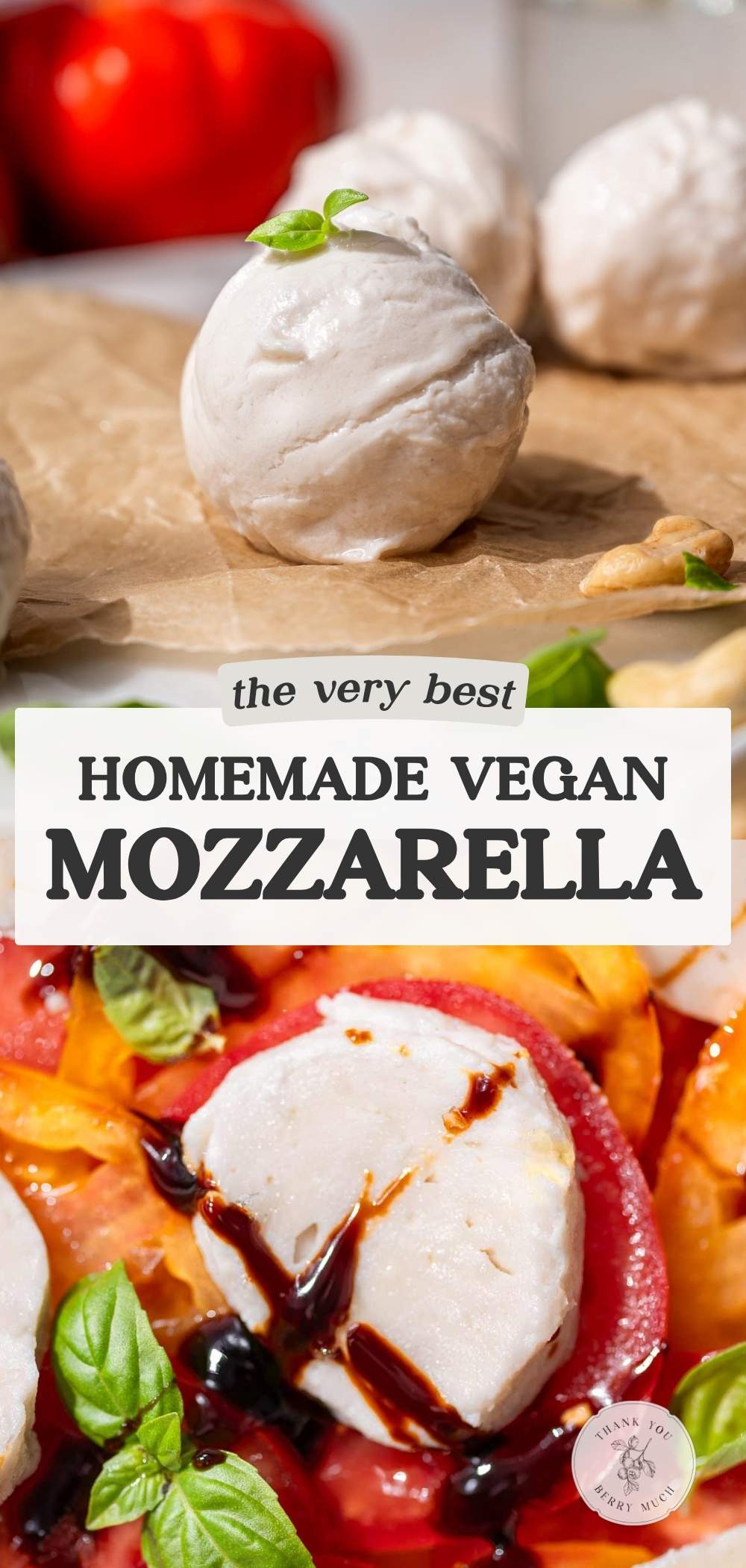 a pinterest pin for homemade vegan mozzarella cheese.