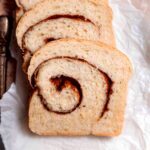 vegan cinnamon swirl bread slices.