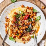 creamy vegan polenta with caramelized onions.