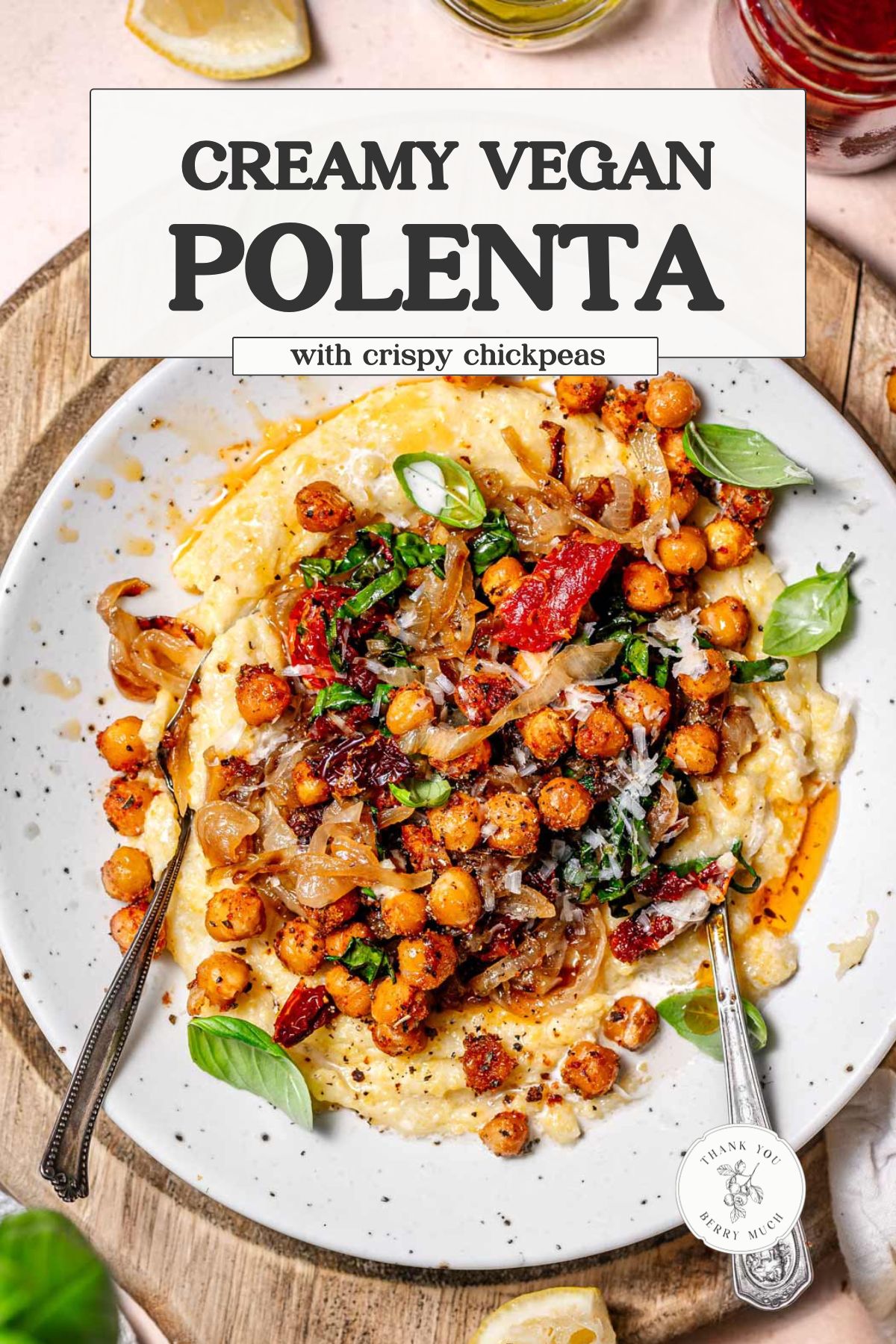 a pinterest pin for the creamy vegan polenta recipe.