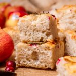 two slices of vegan focaccia on top of each other.
