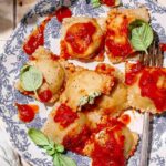 homemade vegan ravioli with a tofu ricotta filling.