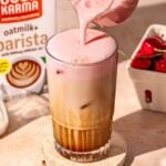 iced cherry chai latte with oatmilk and homemade cherry syrup.
