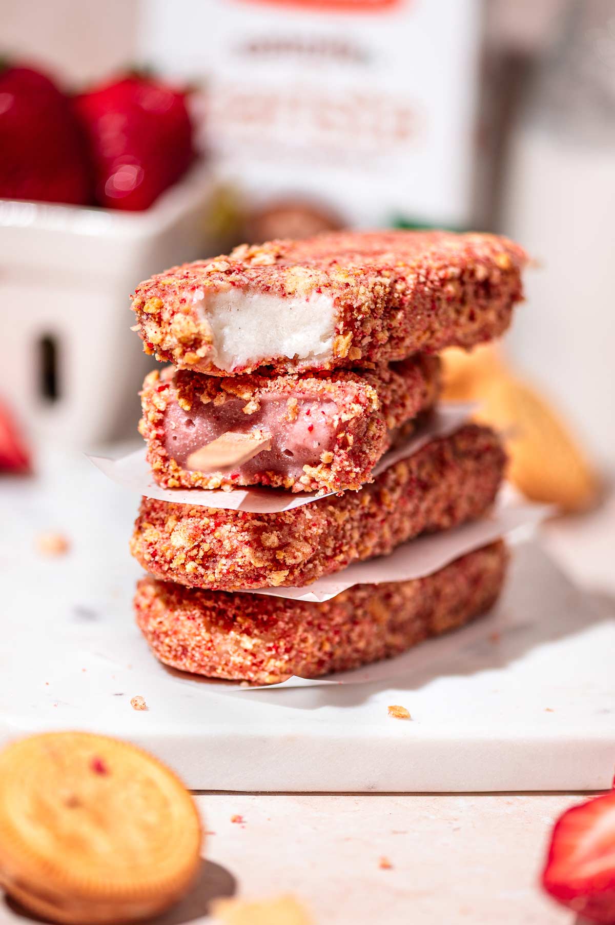 vegan strawberry shortcake ice cream bars.
