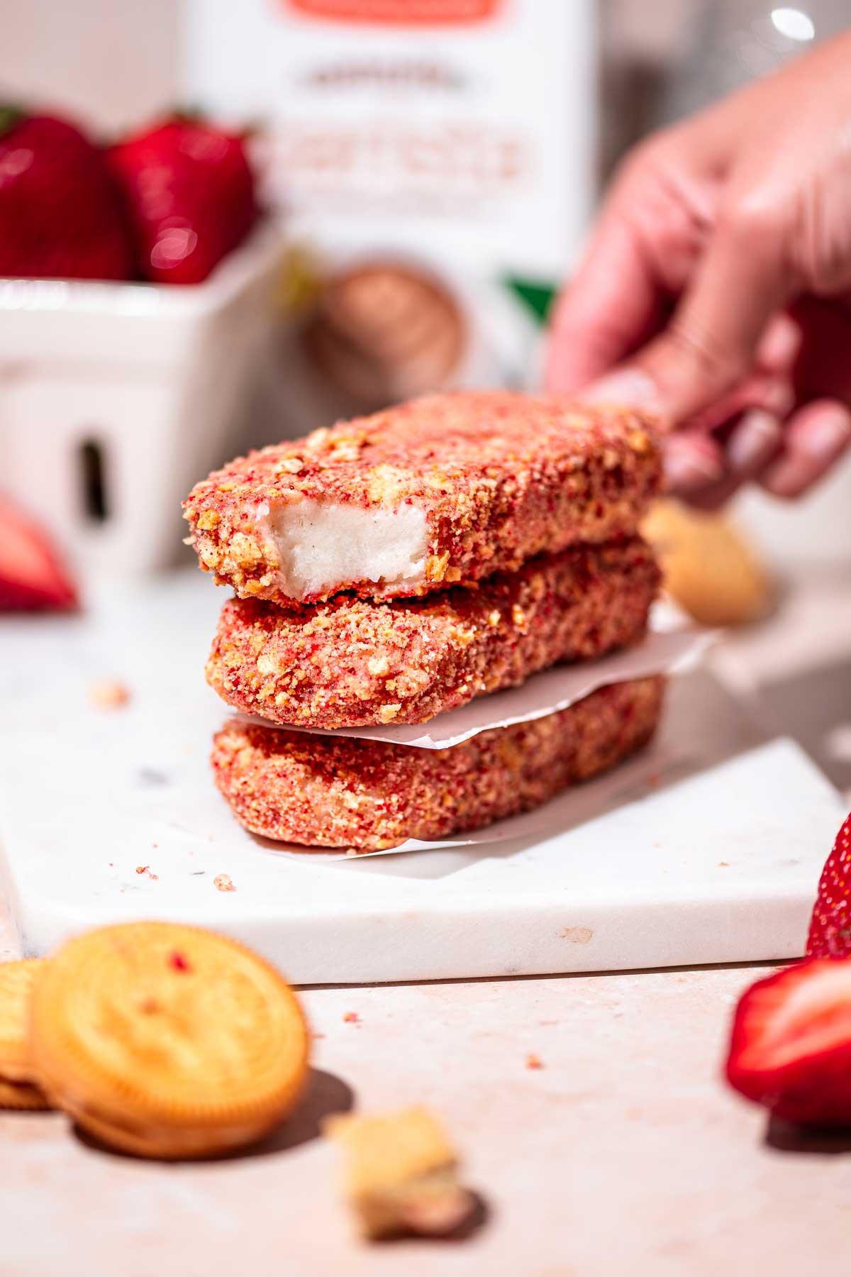 vegan strawberry shortcake ice cream bars.