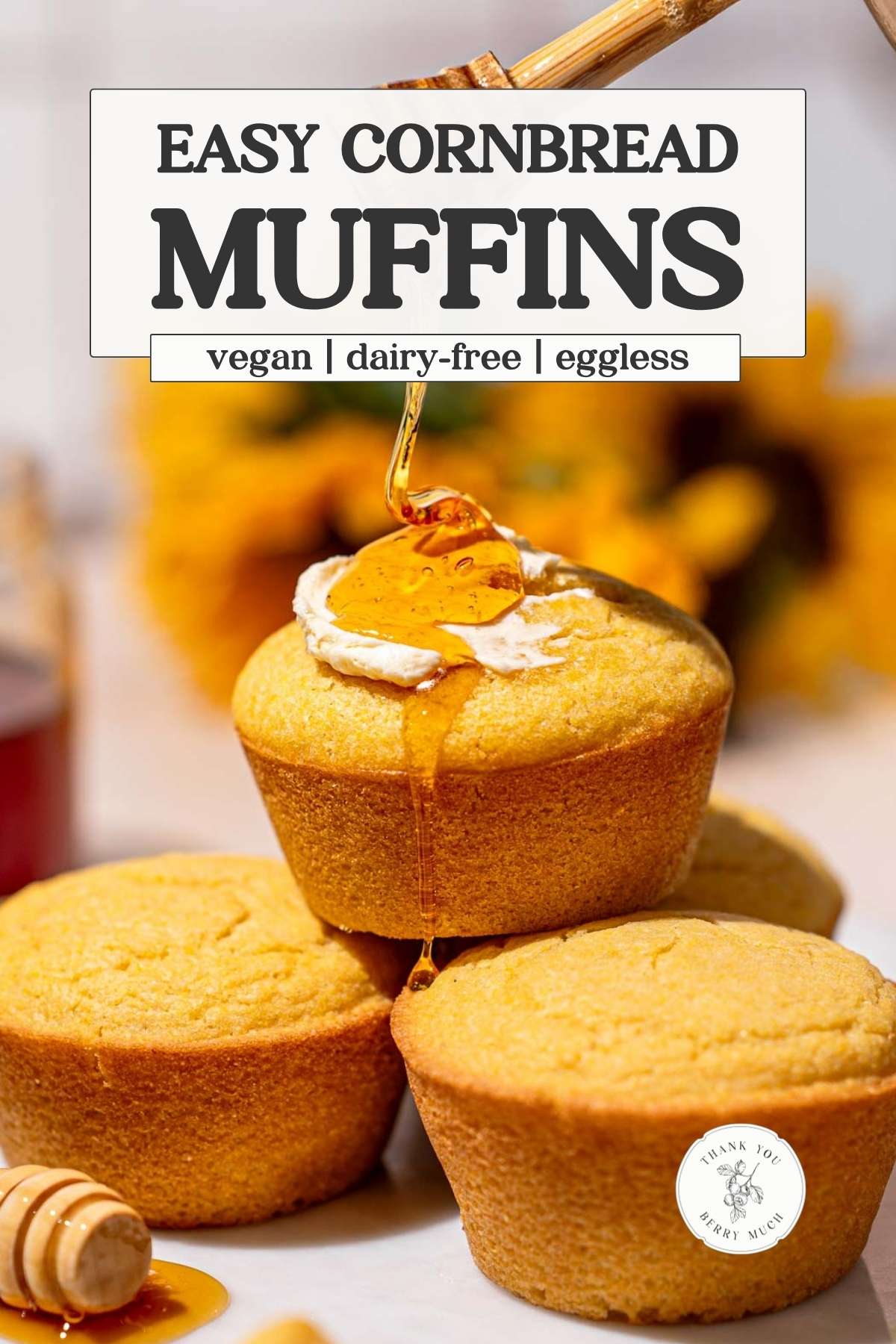 a pinterest pin with an image of the vegan cornbread muffins.