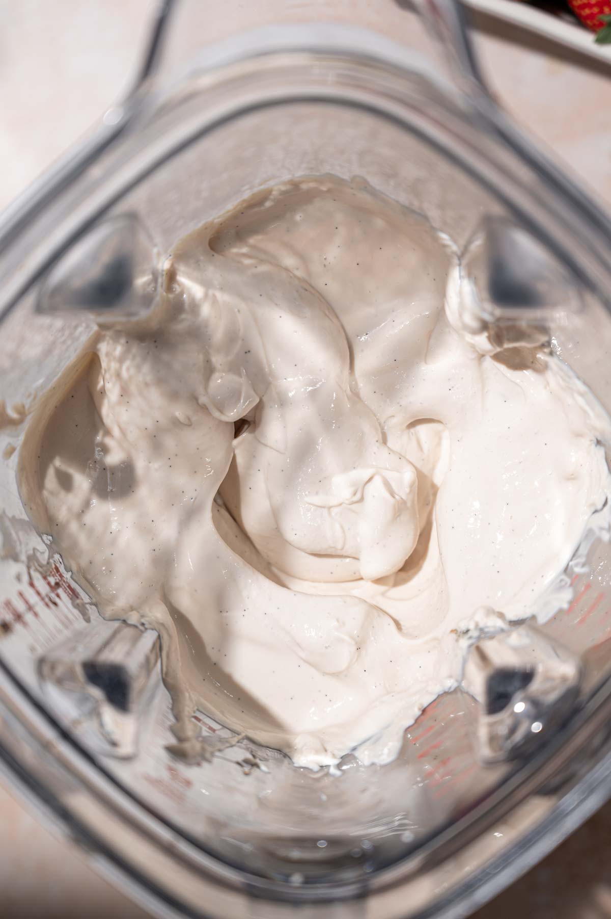 the vegan yogurt blended with vanilla bean paste.