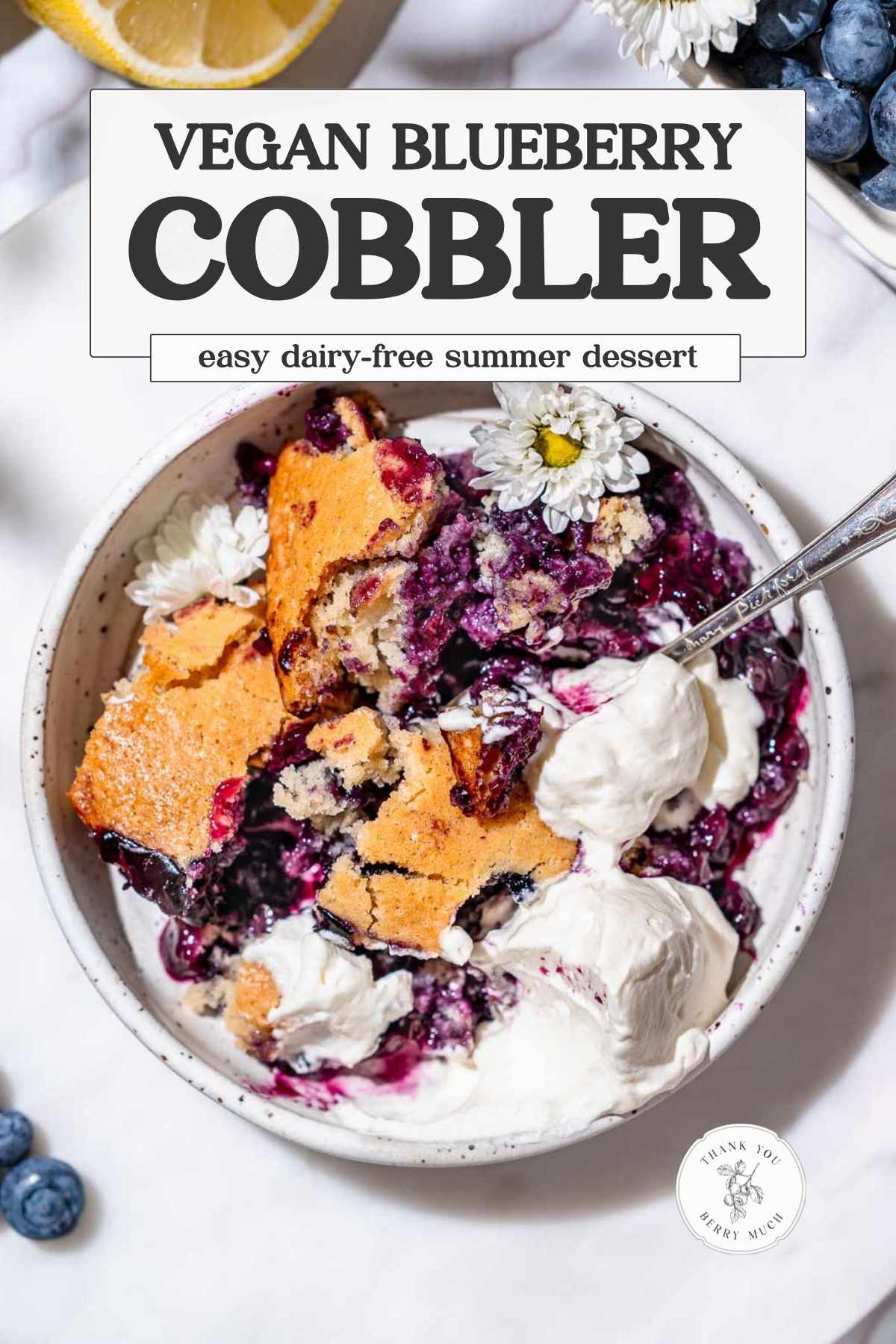 an image of the vegan berry cobbler with text describing it.
