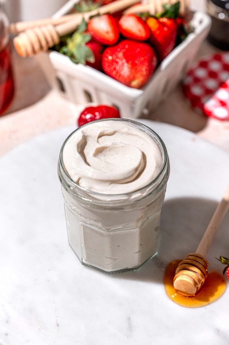 high protein vegan yogurt in a jar.
