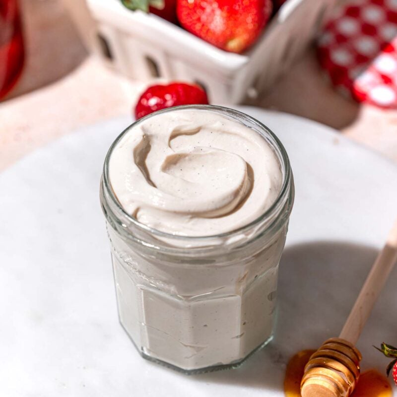 high protein vegan yogurt in a jar.