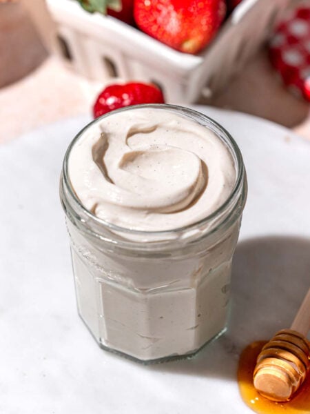 high protein vegan yogurt in a jar.