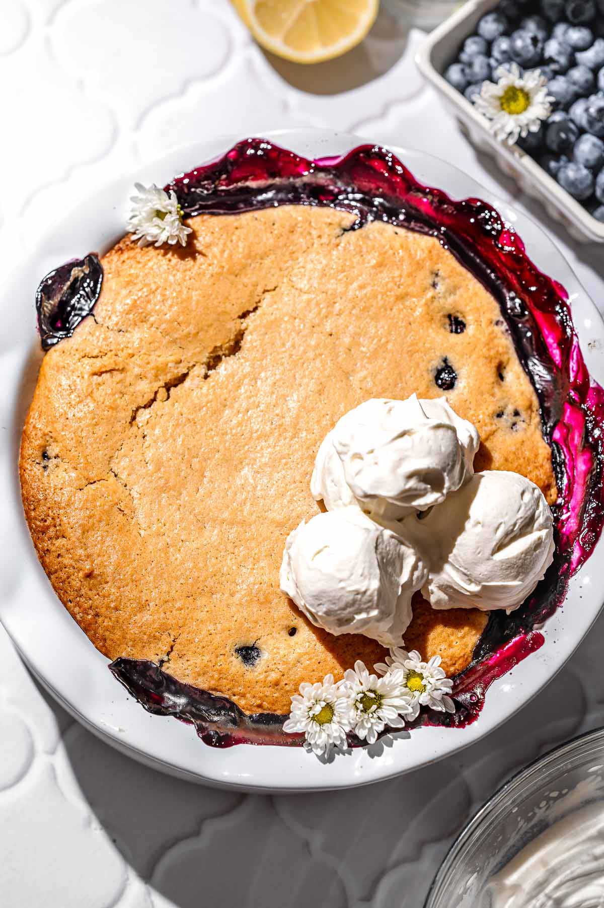 the baked vegan blueberry cobbler.