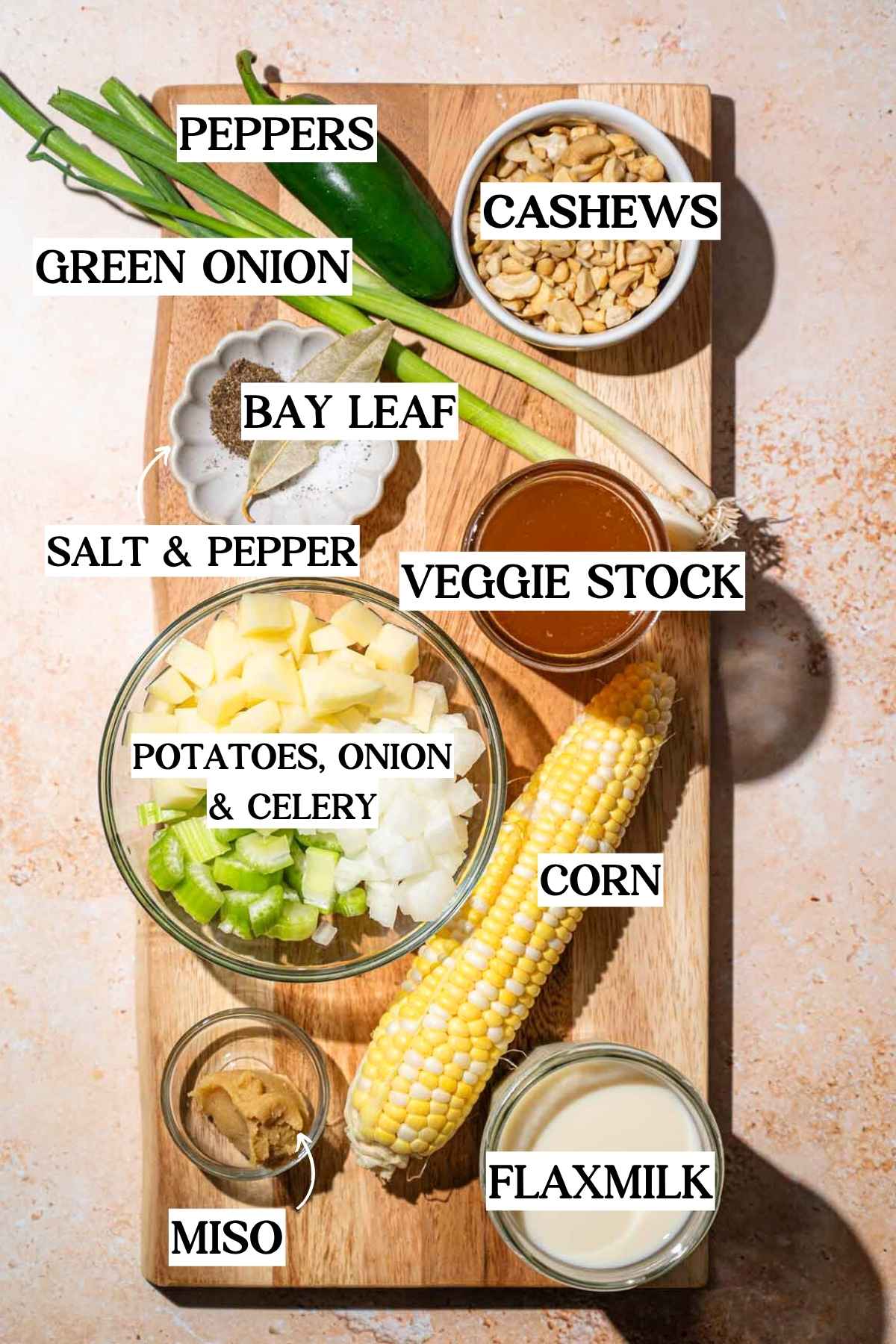 ingredients like corn, potato, green onion and miso.