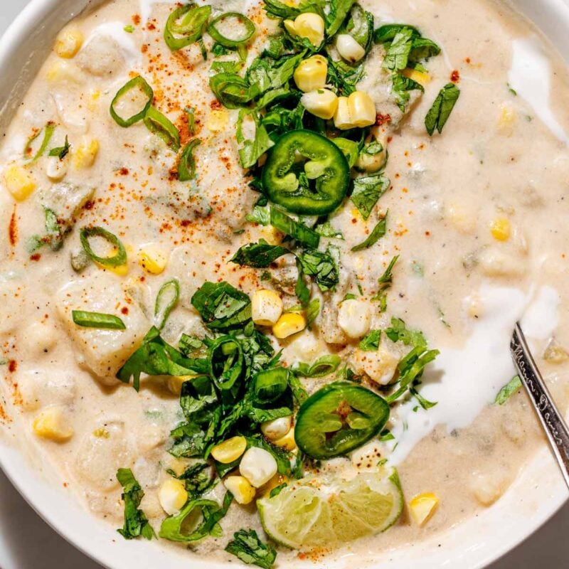 creamy vegan corn chowder with potatoes.