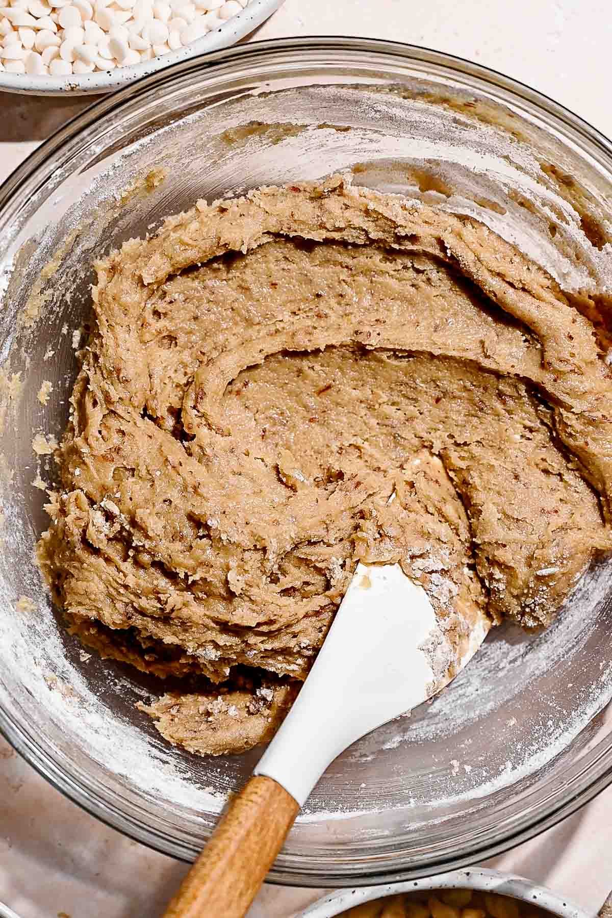 vegan blondie batter in a glass bowl.