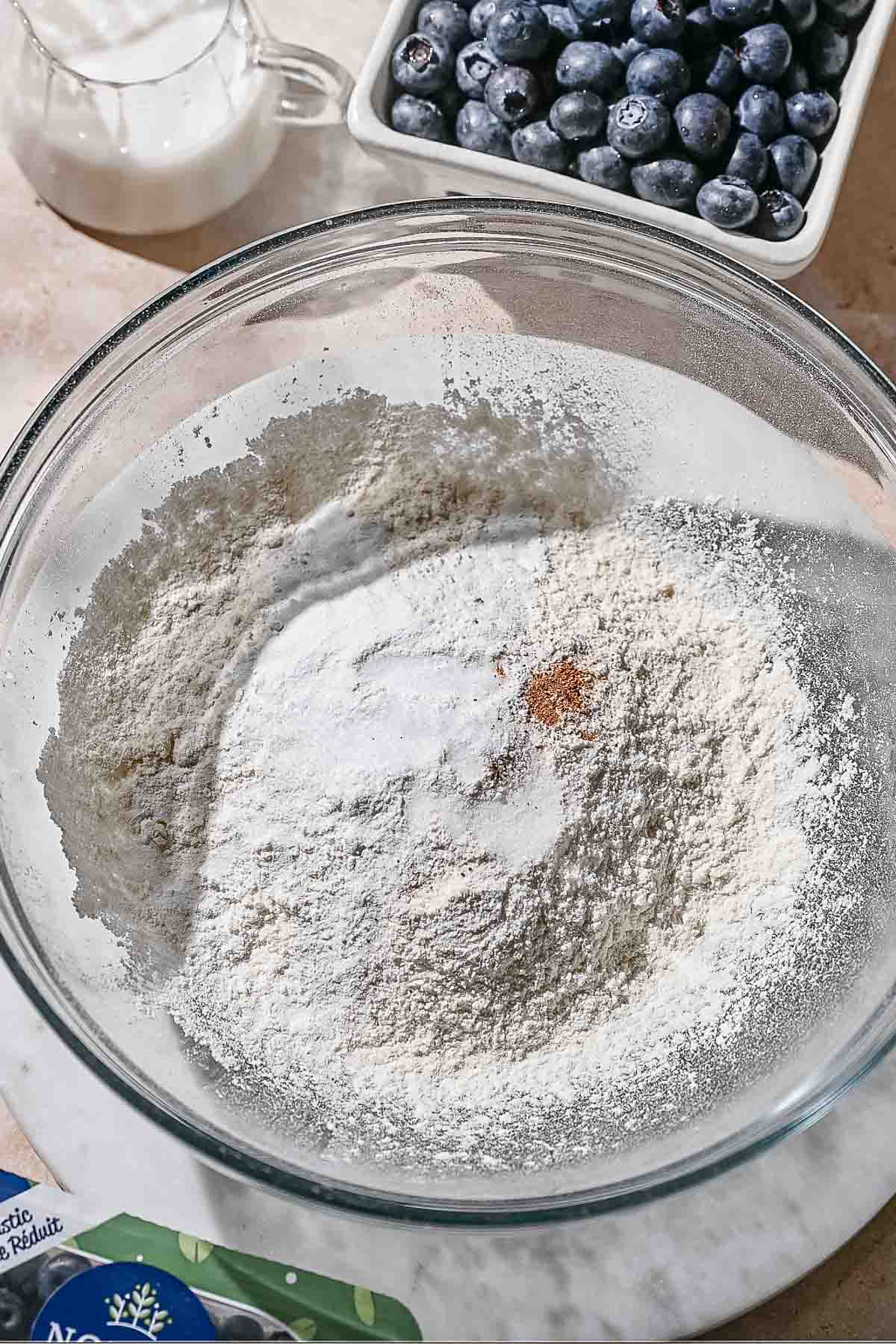 dry ingredients in a large glass bowl.