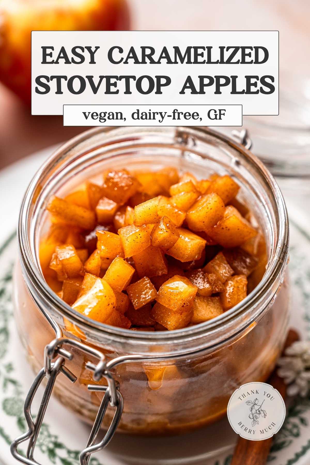 a Pinterest pin for the caramelized apple recipe.