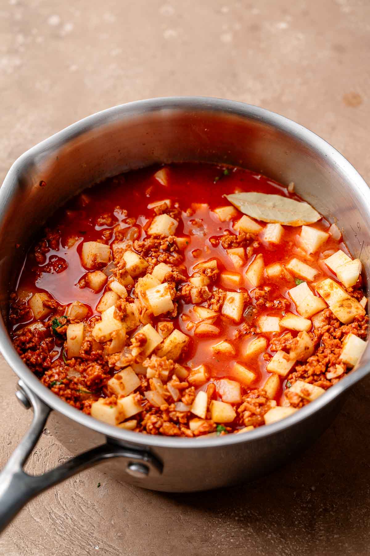 the vegan chorizo soup with veggie broth added.