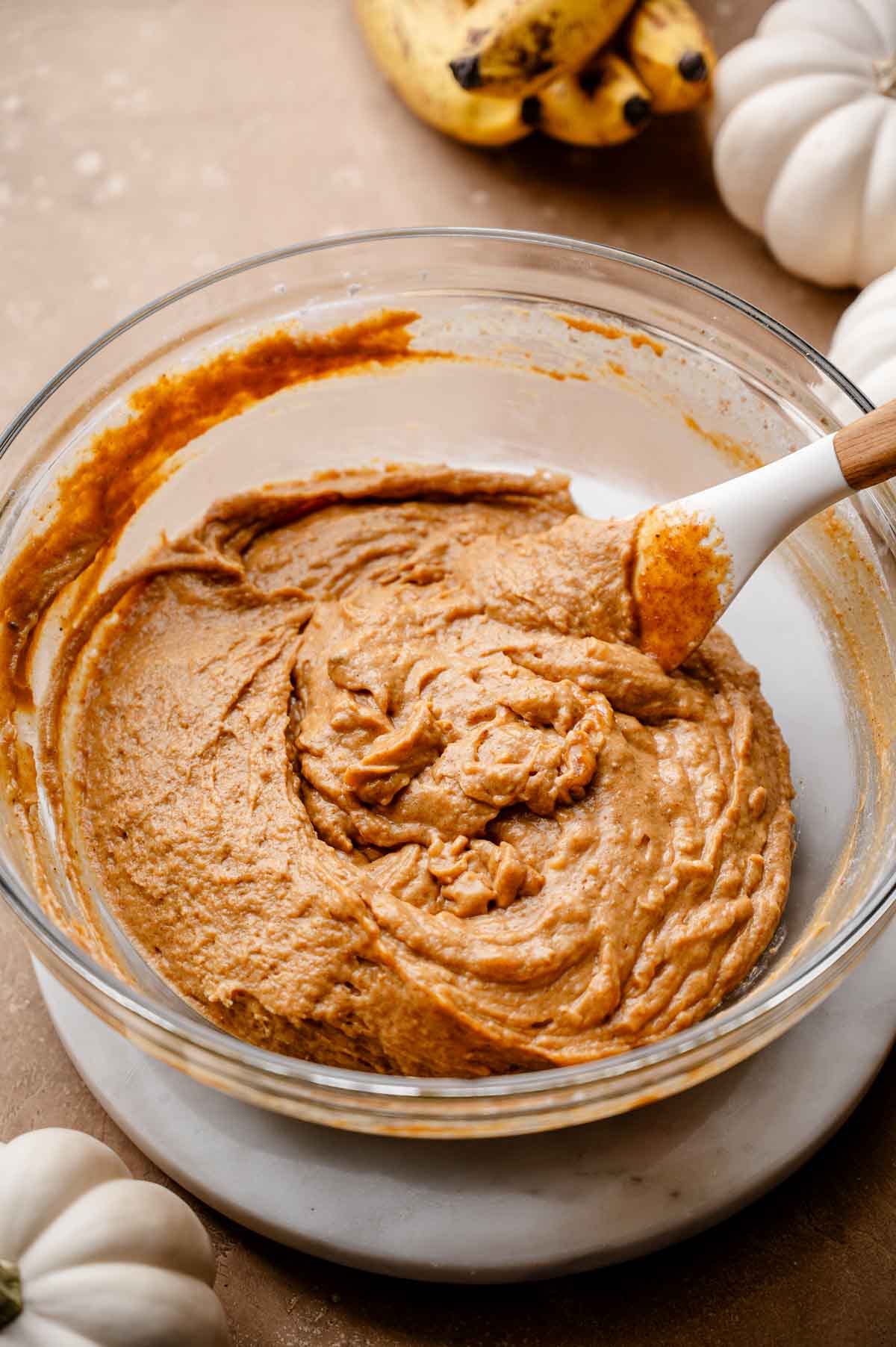 the mixed pumpkin banana bread batter.