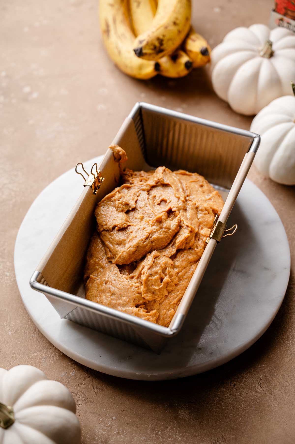 the batter for the bread in a pan.