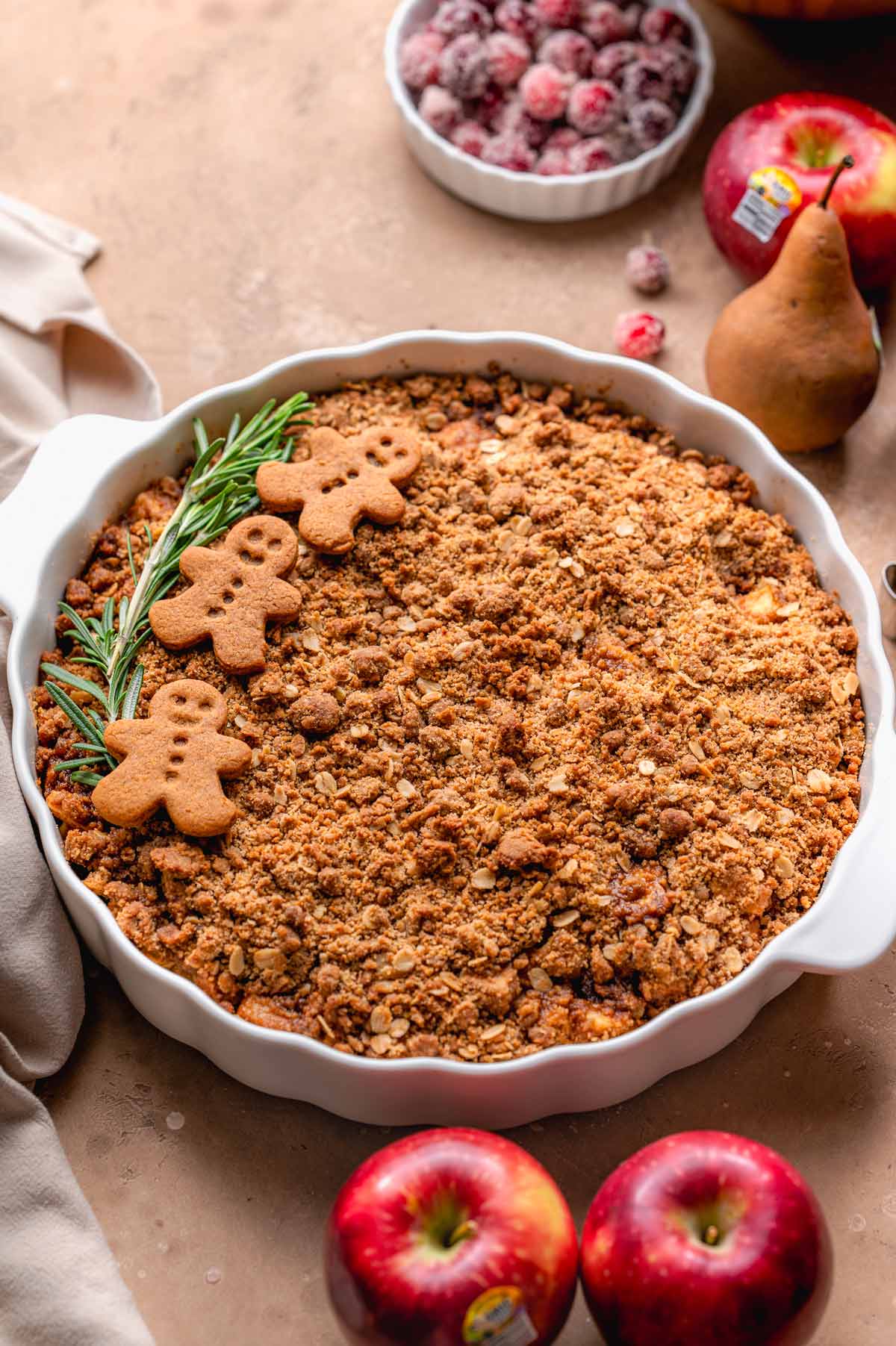 the apple pear crisp with gingerbread crumble on top.
