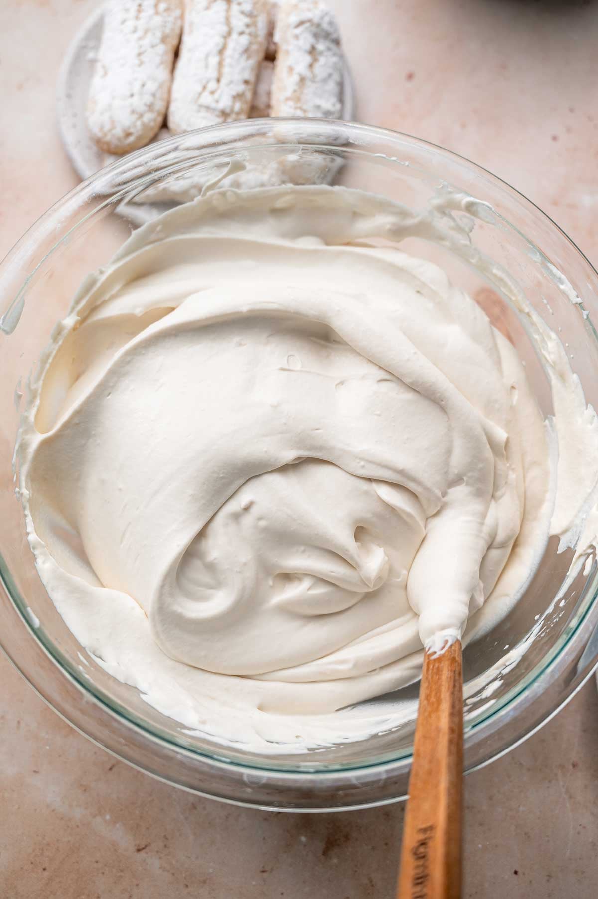 the folded vegan mascarpone cream for tiramisu.