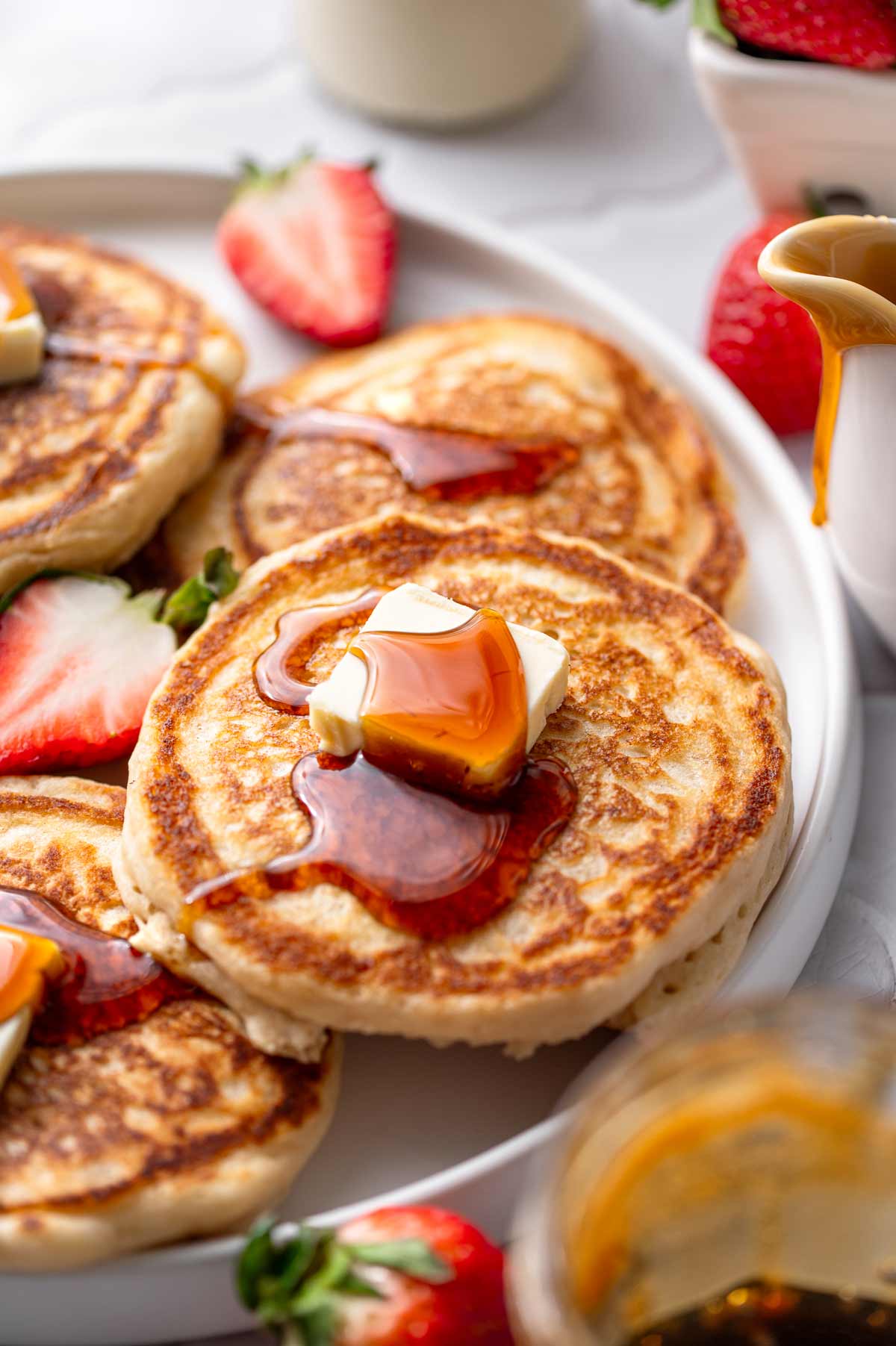 the ultimate vegan buttermilk pancakes with syrup.