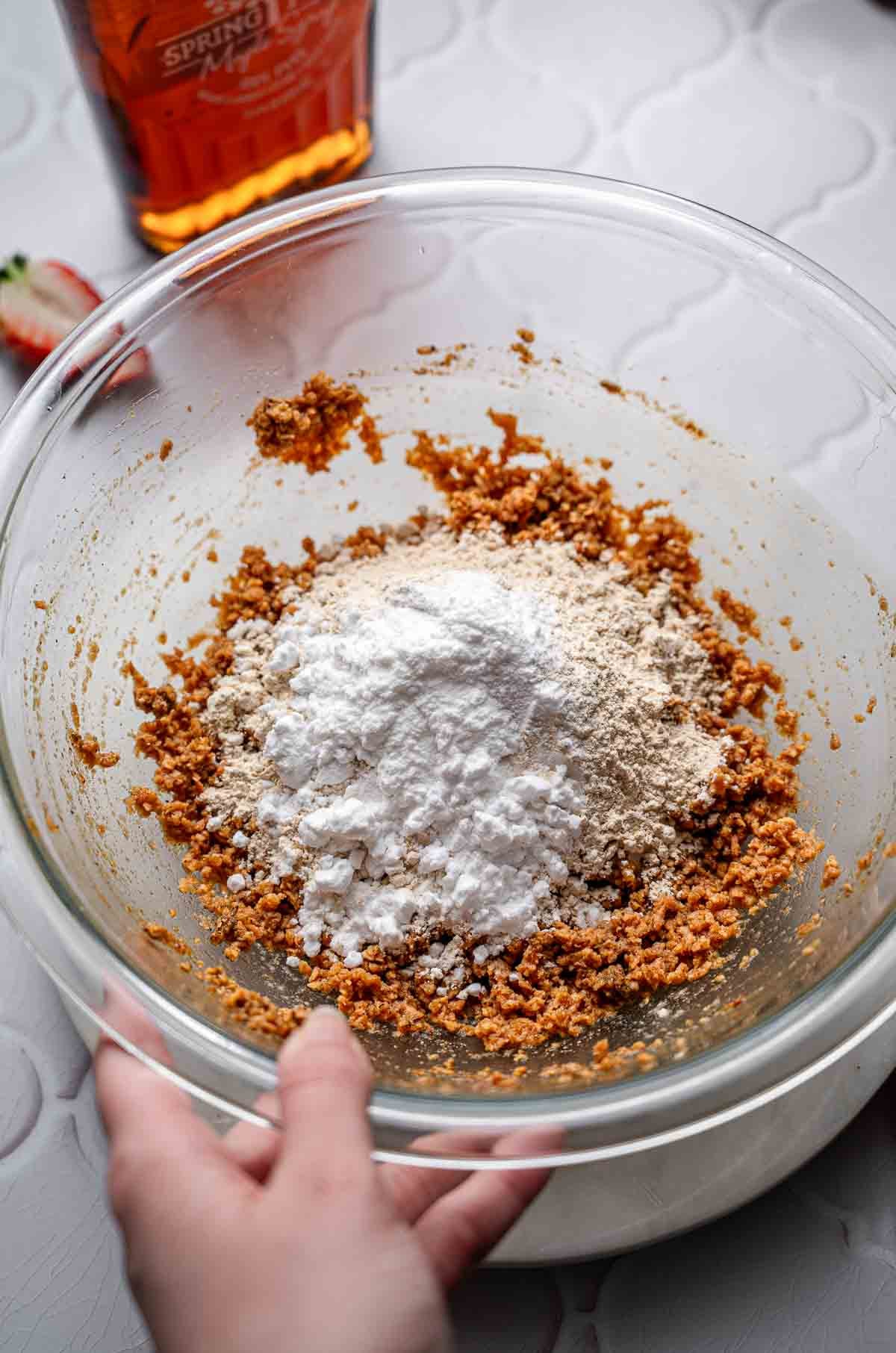 the hydrated TVP with vital wheat gluten on top.