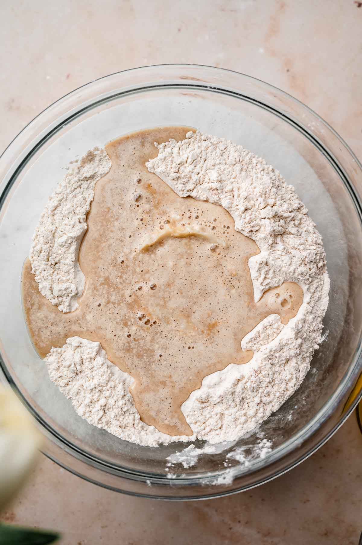 the flour and the liquid mixture in a large bowl.