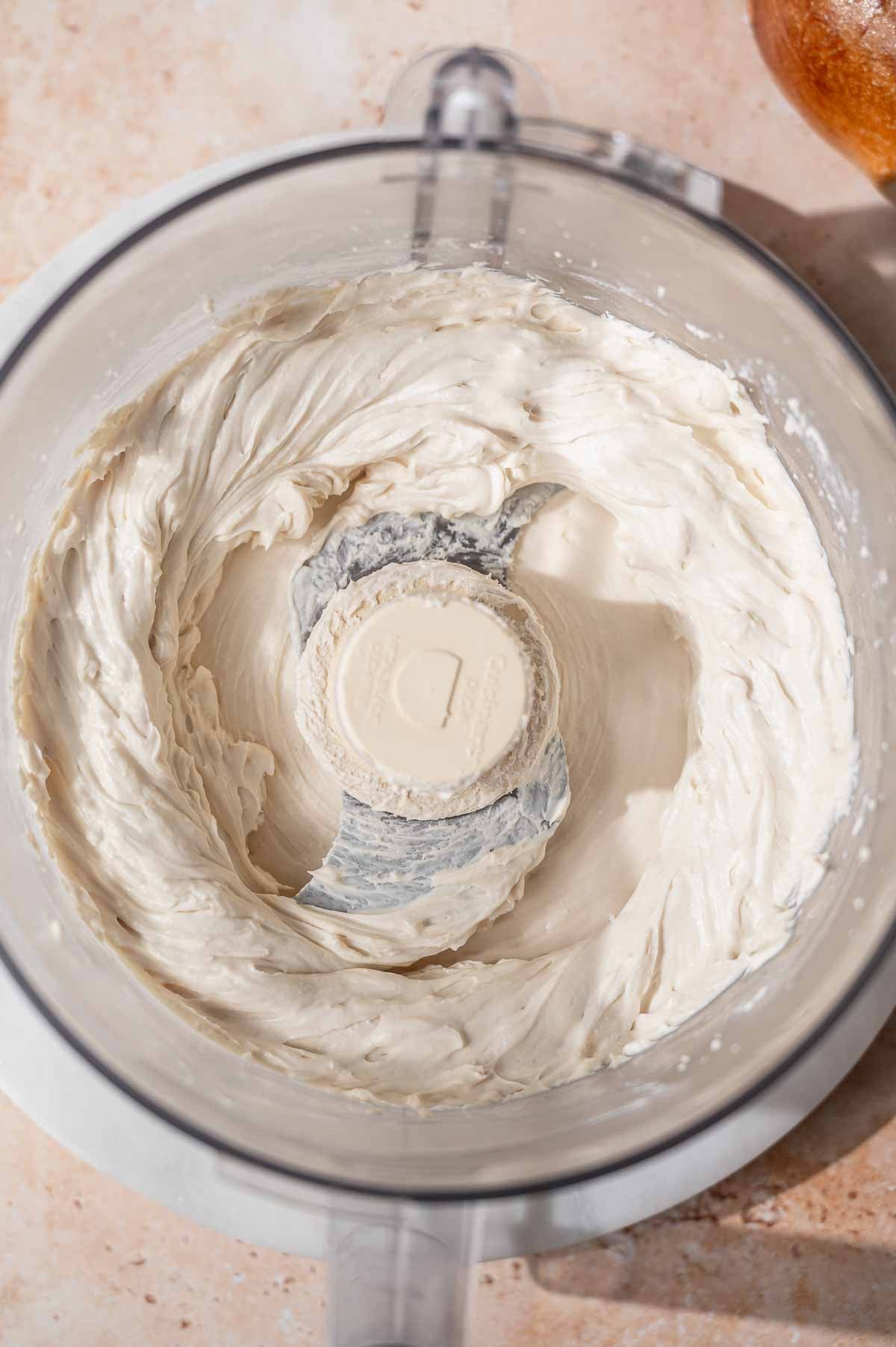 the blended vegan cream cheese in a food processor.