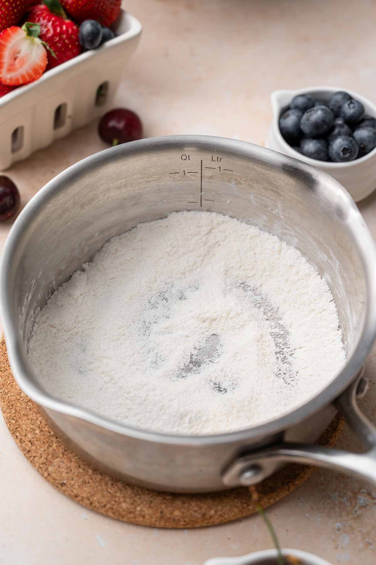 cornstarch and sugar whisked together in a saucepan.