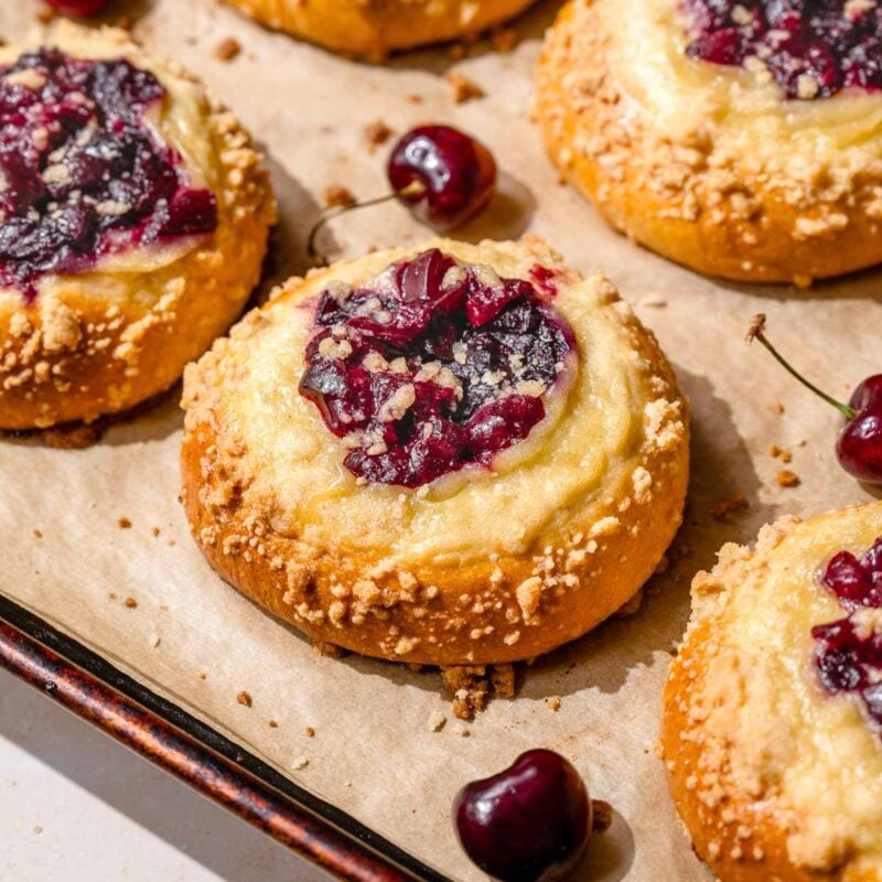 custard brioche danishes with a crumb topping.