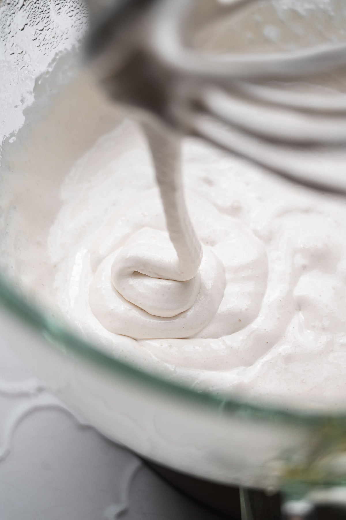 vegan marshmallow fluff after whipping.