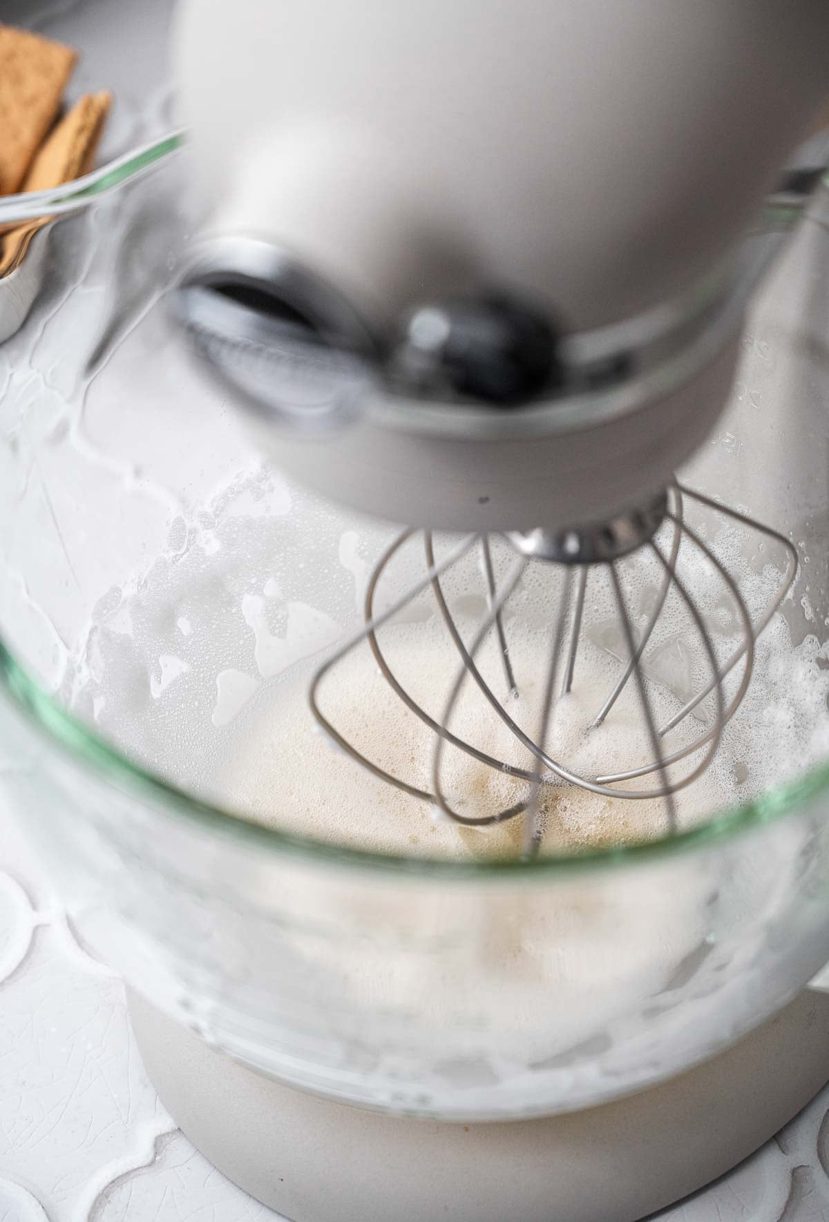 modified soy protein and water whipping into a foam.