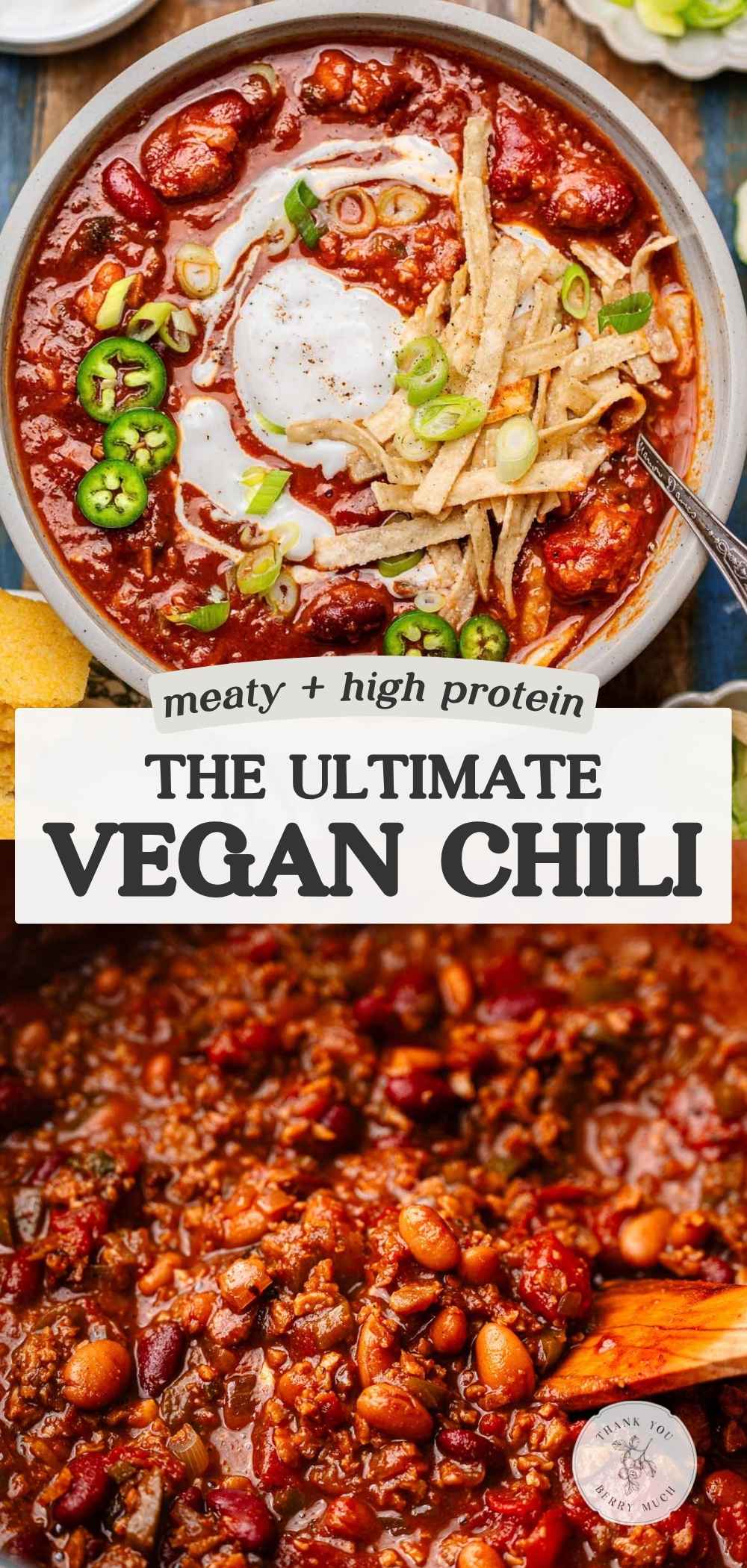 two images of vegan chili with a text overlay that reads 'the ultimate vegan chili'.